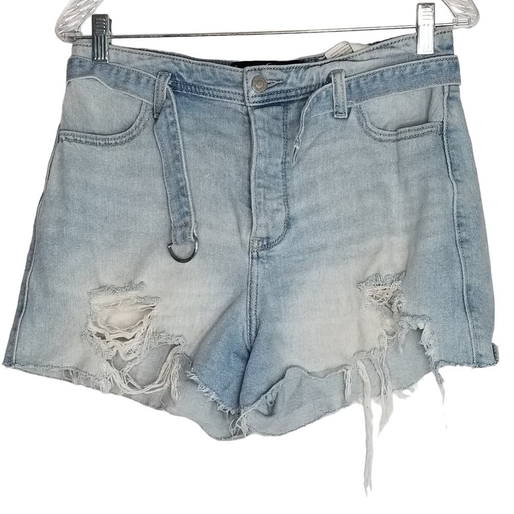 ❤️2/$12 Hollister High Rise Mom 3" Denim Shorts Belted, Size 9, Waist 29inches